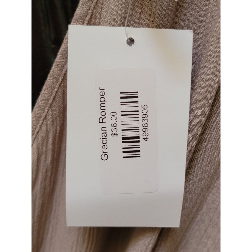 Zenana Grecian Romper In Soft Taupe With Deep V-Neck & Tie Back Detail Womens Si - Picture 6 of 6